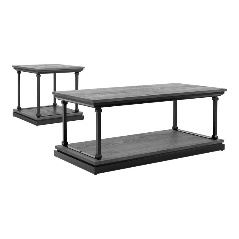 Bowery Hill Wood 2-Piece Coffee Table Set in Antique Gray Finish