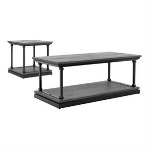 bowery hill wood 2-piece coffee table set in antique gray finish