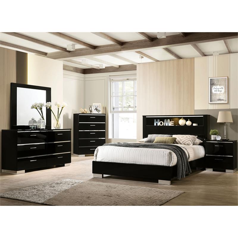 Bowery Hill Contemporary Wood Nightstand in Black (Set of 2)