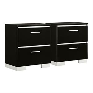 bowery hill 2pc black wood bedroom set - 2 nightstands finish