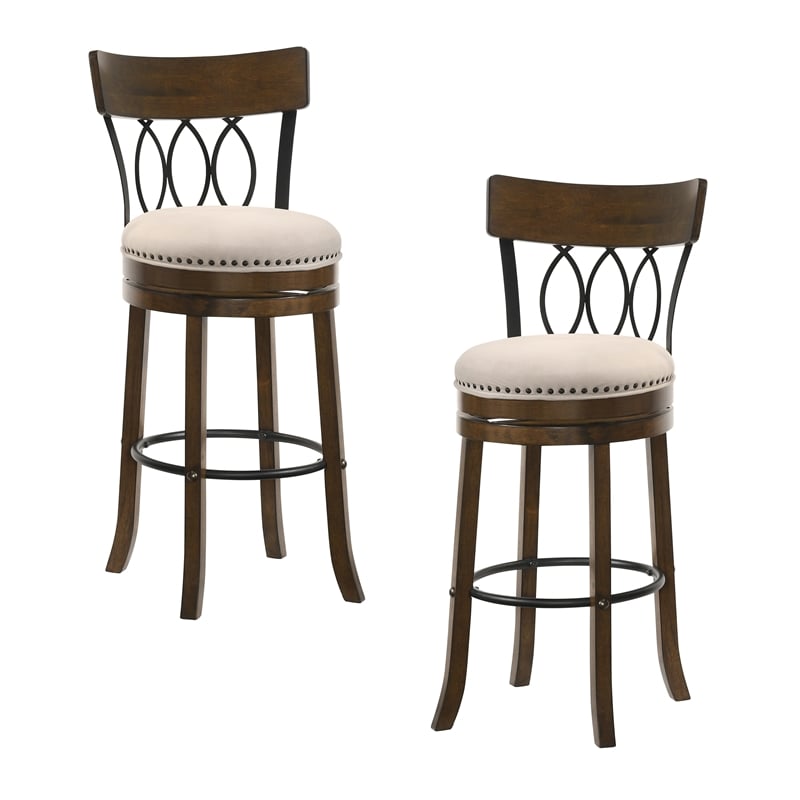 Bowery Hill Wood 29-Inch Swivel Bar Stool in Oak Finish (Set of 2)