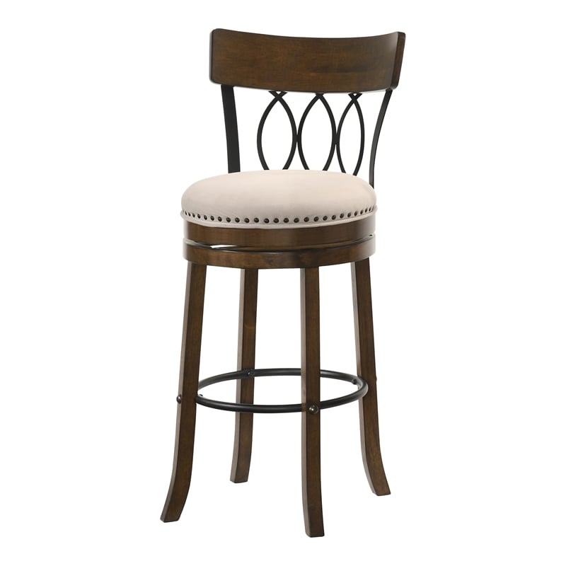 Bowery Hill Wood 29-Inch Swivel Bar Stool in Oak Finish (Set of 2)