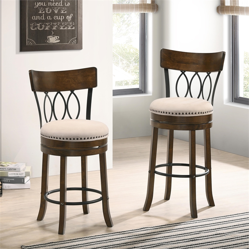 Bowery Hill Wood 29-Inch Swivel Bar Stool in Oak Finish (Set of 2)