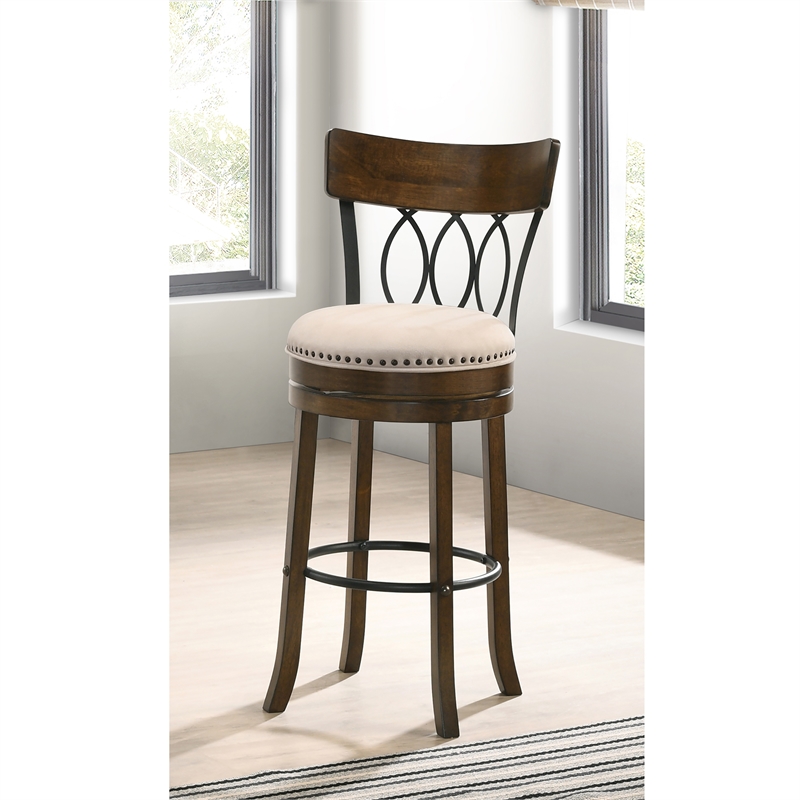 Bowery Hill Wood 29-Inch Swivel Bar Stool in Oak Finish (Set of 2)