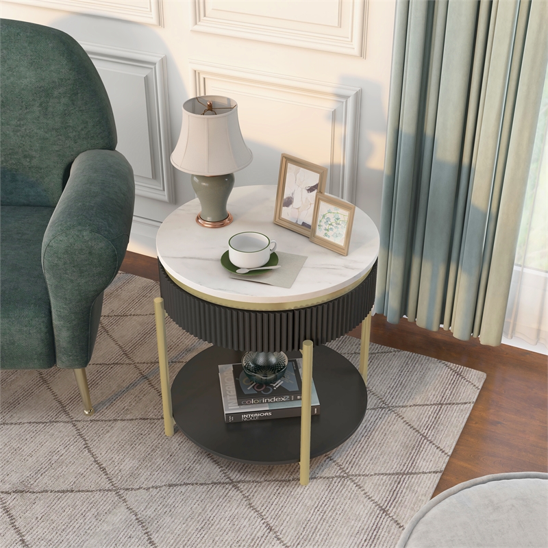 Bowery Hill Contemporary Wood 1-Drawer End Table in Dark Walnut