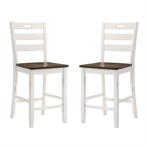 Bowery Hill 24&quot Farmhouse Wood Counter Height Chair in White (Set of 2)