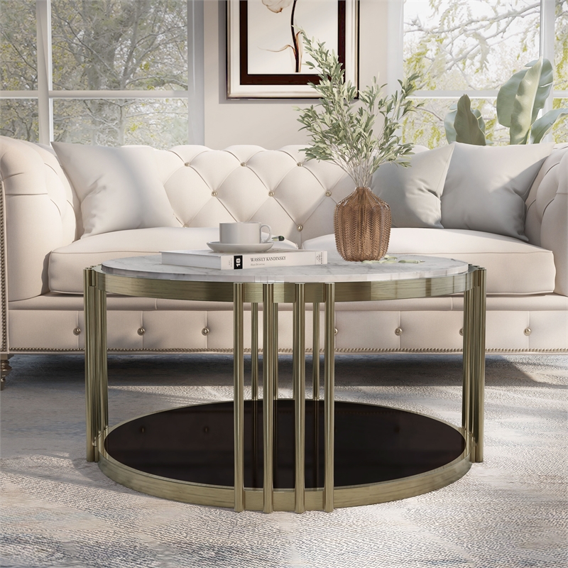 Bowery Hill Contemporary Metal 1-Shelf Coffee Table in Brass