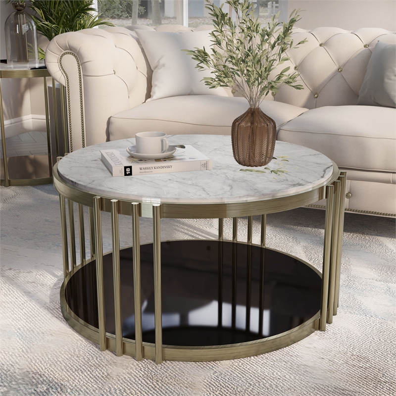 Bowery Hill Contemporary Metal 1-Shelf Coffee Table in Brass