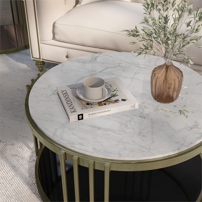Bowery Hill Contemporary Metal 1-Shelf Coffee Table in Brass