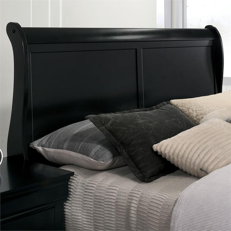 Bowery Hill Transitional Solid Wood Cal King Sleigh Bed in Black
