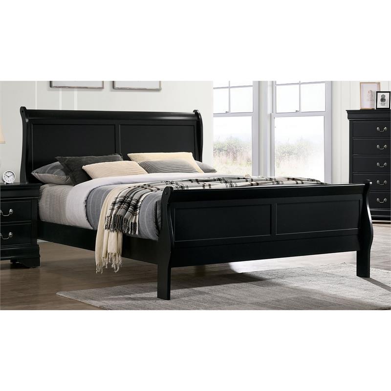 Bowery Hill Transitional Solid Wood Cal King Sleigh Bed in Black