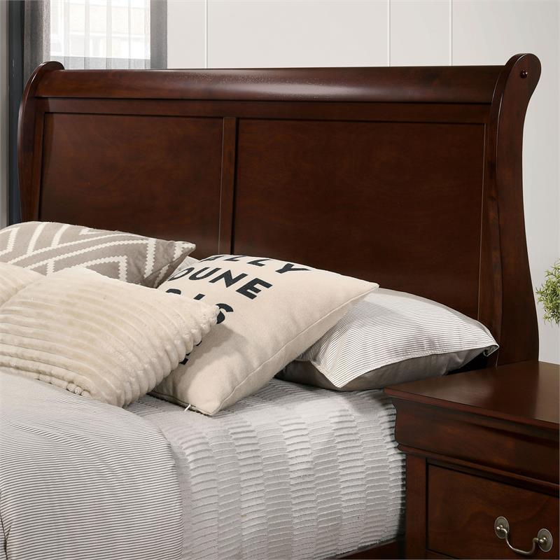 Bowery Hill Transitional Solid Wood Cal King Sleigh Bed in Cherry