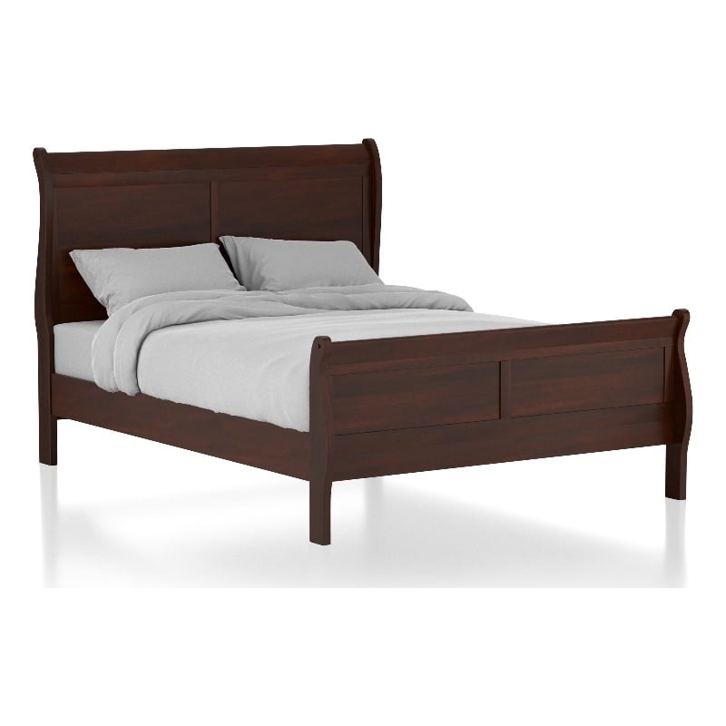 Bowery Hill Transitional Solid Wood King Sleigh Bed in Cherry