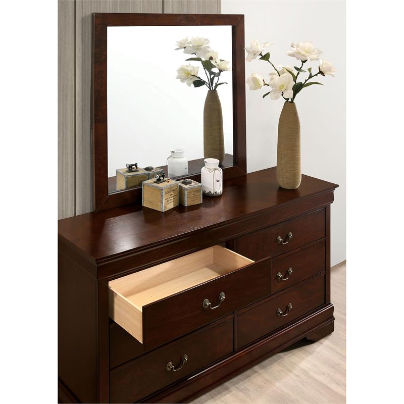 Bowery Hill Solid Wood 2-Piece Dresser and Mirror Set in Cherry
