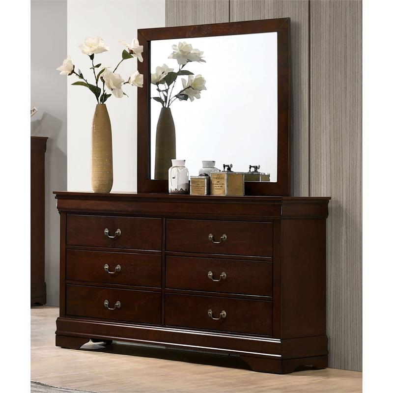 Bowery Hill Solid Wood 2-Piece Dresser and Mirror Set in Cherry