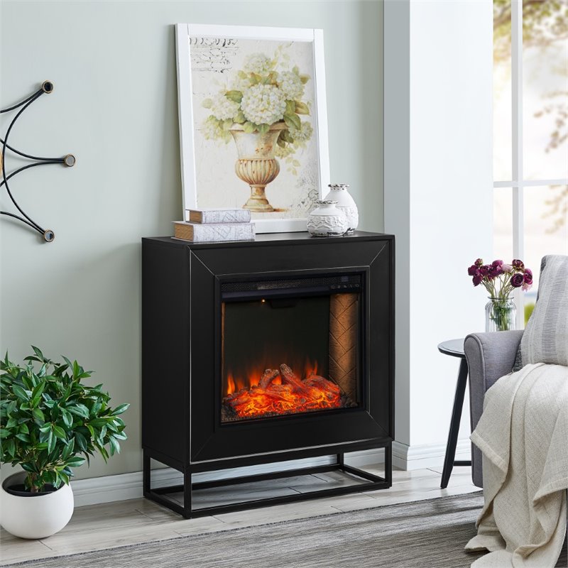 Bowery Hill Engineered Wood Smart Electric Fireplace in Black
