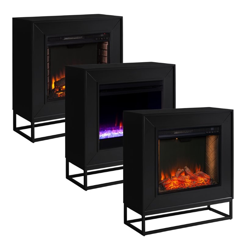 Bowery Hill Engineered Wood Smart Electric Fireplace in Black