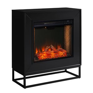 Bowery Hill Engineered Wood Smart Electric Fireplace in Black