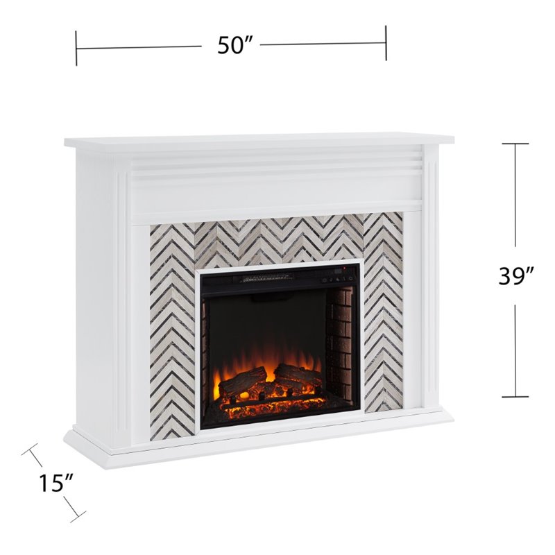 Bowery Hill Engineered Wood Tiled Marble Electric Fireplace in White