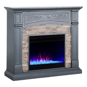 bowery hill engineered wood color changing electric fireplace in gray