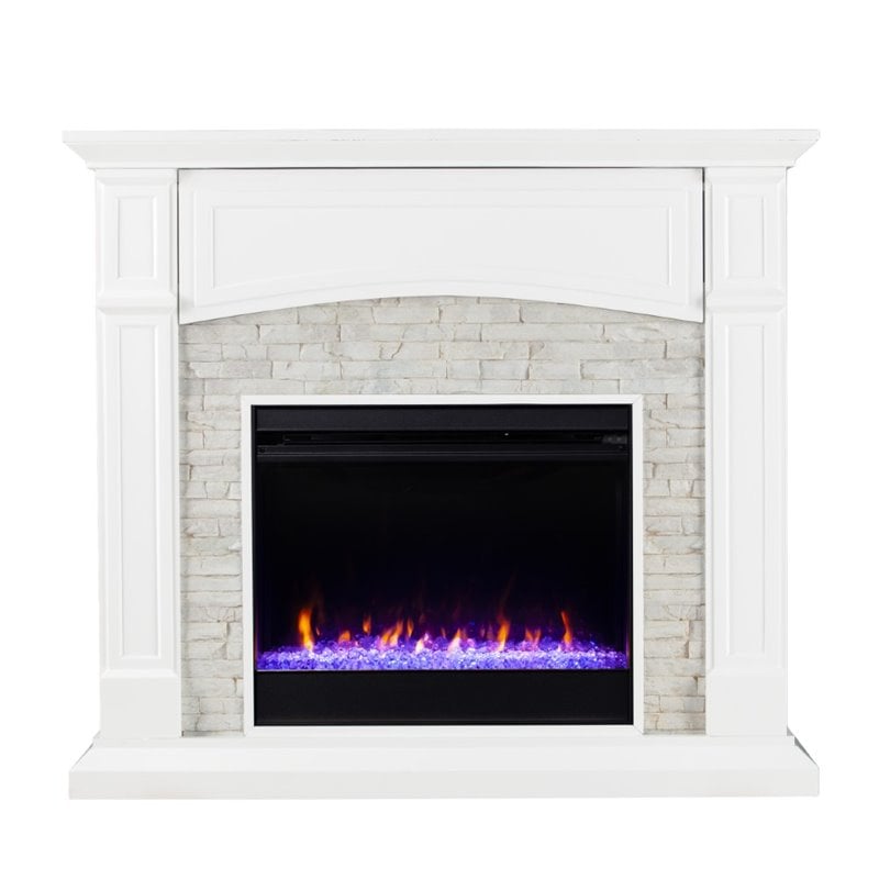 Bowery Hill Engineered Wood Color Changing Electric Fireplace in White
