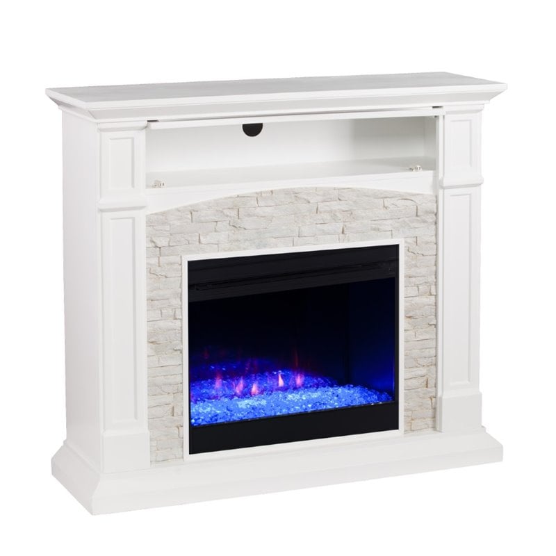Bowery Hill Engineered Wood Color Changing Electric Fireplace in White