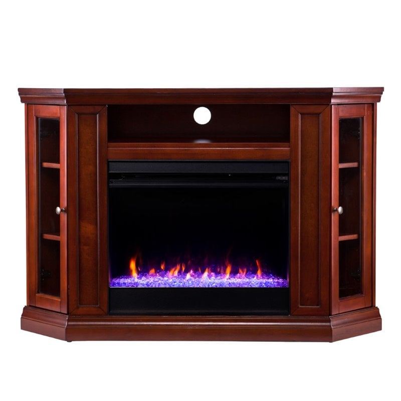 Bowery Hill Engineered Wood Color Changing Electric Fireplace in Brown