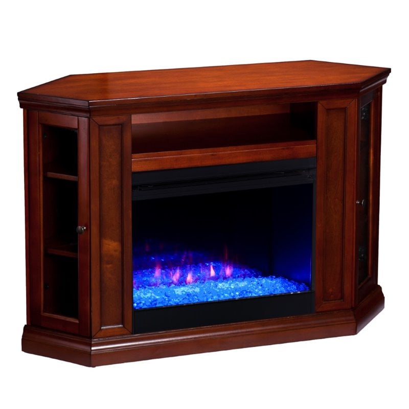 Bowery Hill Engineered Wood Color Changing Electric Fireplace in Brown