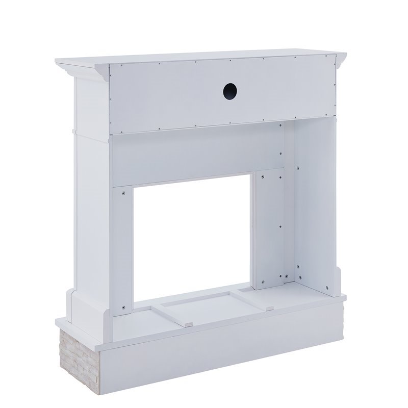 Bowery Hill Faux Stone Electric Fireplace TV Stand in White Finish
