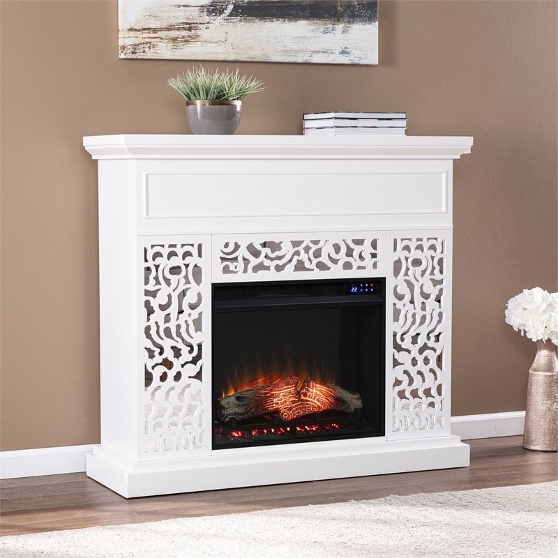 Bowery Hill Contemporary Wood Electric Fireplace in White Finish