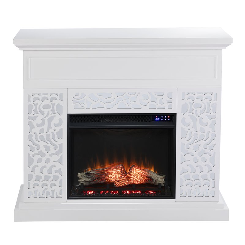 Bowery Hill Contemporary Wood Electric Fireplace in White Finish