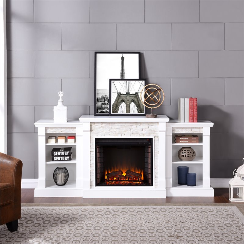 Bowery Hill Traditional Engineered Wood Electric Fireplace in White