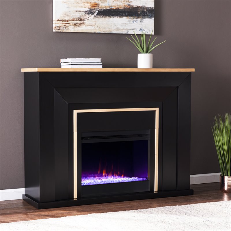 Bowery Hill Wood Black Electric Fireplace Rectangular Color Changing Lights 40
