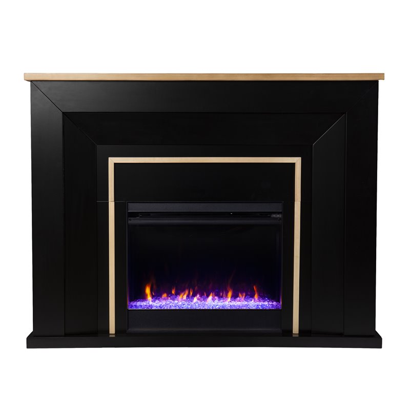 Bowery Hill Wood Black Electric Fireplace Rectangular Color Changing Lights 40