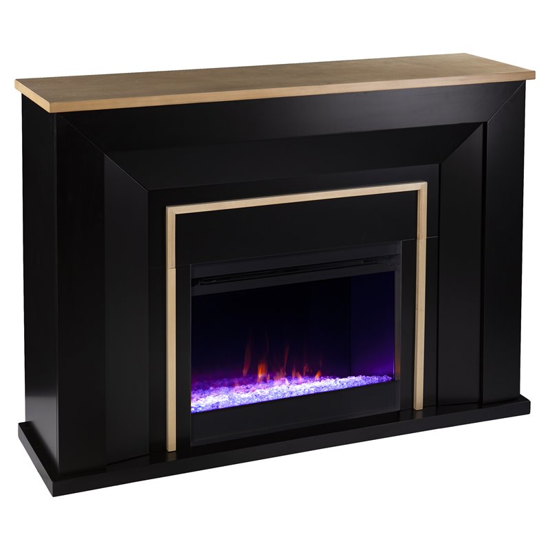Bowery Hill Wood Black Electric Fireplace Rectangular Color Changing Lights 40