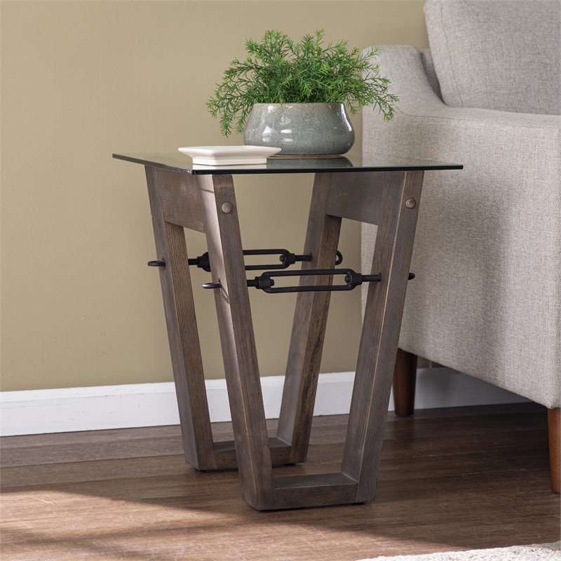 Bowery Hill Traditional Reclaimed Wood End Table in Brown Finish