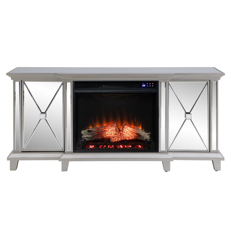 Bowery Hill Traditional Wood Electric Fireplace Media Console in Silver