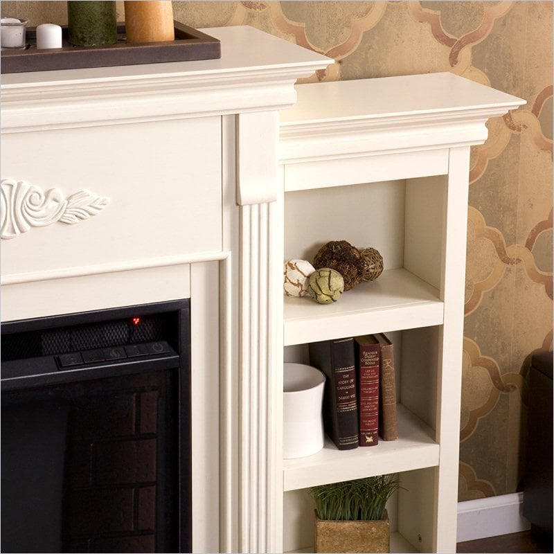 Bowery Hill Traditional Wood Electric Fireplace with Bookcases in Ivory