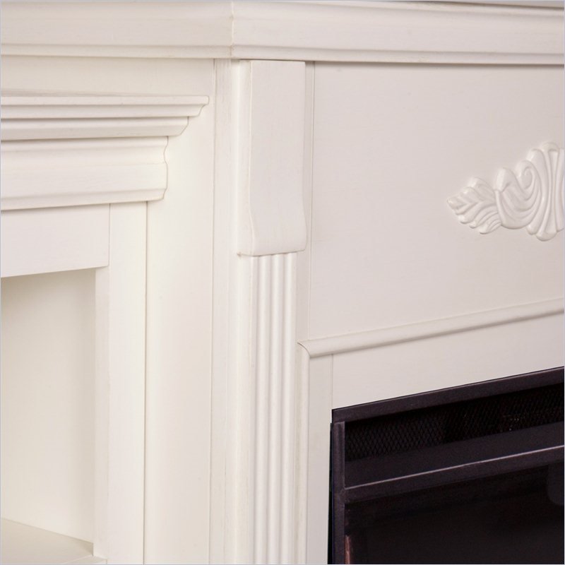 Bowery Hill Traditional Wood Electric Fireplace with Bookcases in Ivory