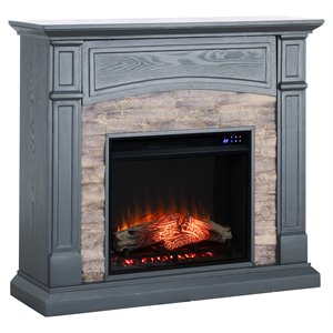 bowery hill traditional wood electric media fireplace in gray