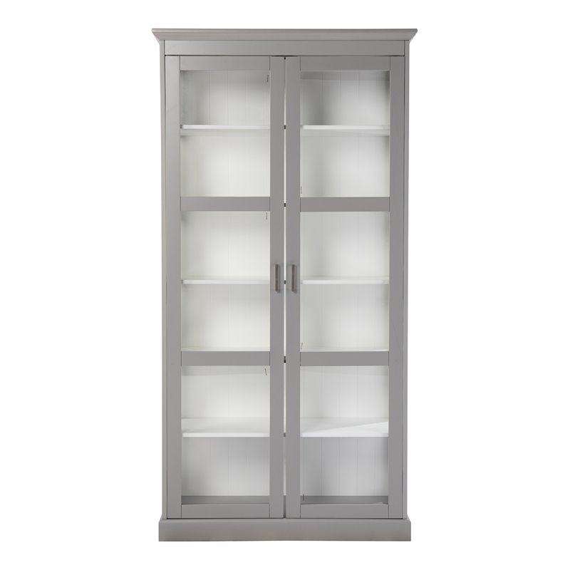 Bowery Hill Transitional Wood Tall Curio Cabinet in Gray Finish