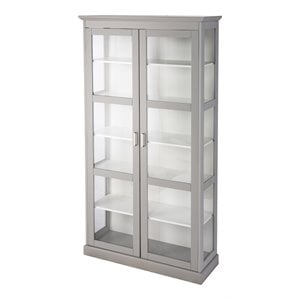 Bowery Hill Transitional Wood Tall Curio Cabinet in Gray Finish
