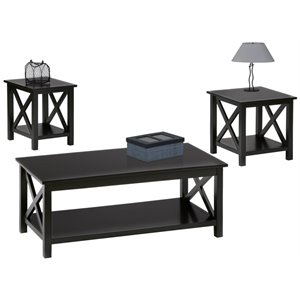 bowery hill ii 3 piece coffee table set in textured black finish