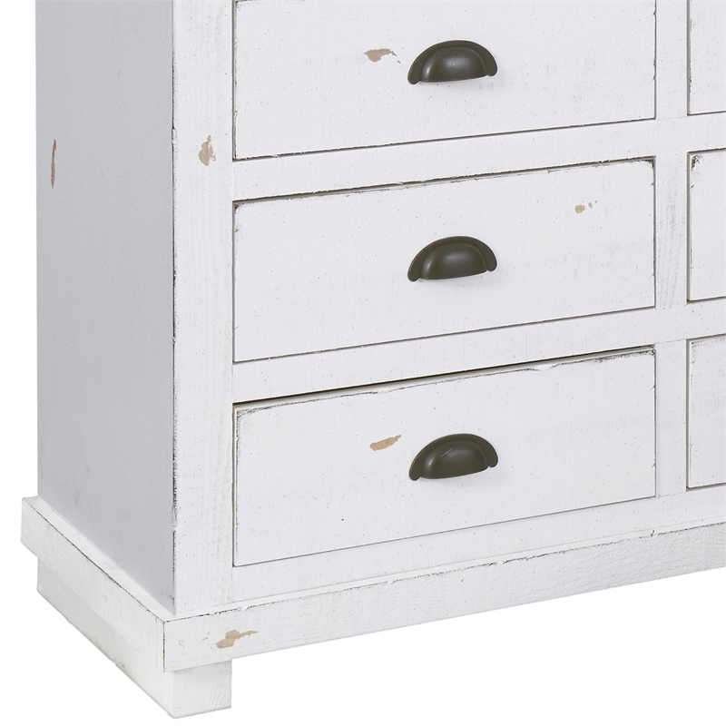 Bowery Hill Transitional Wooden 6 Drawer Media Chest in Distressed White Finish