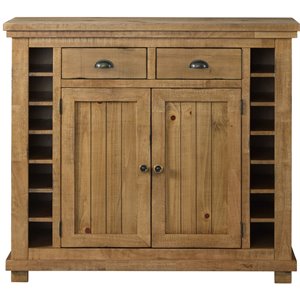 bowery hill transitional wooden wine rack server in distressed pine finish