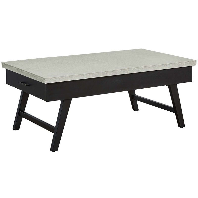 Bowery Hill Transitional Wooden LiftTop Cocktail Table in Concrete Gray/Black