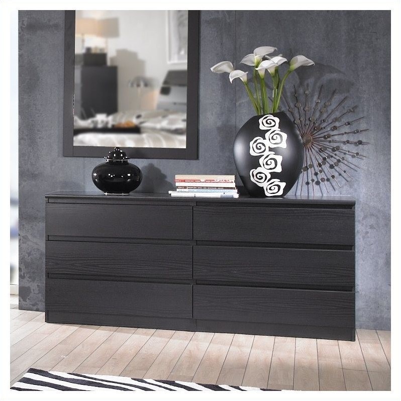 Bowery Hill Contmeporary 6 Drawer Double Dresser in Black Woodgrain