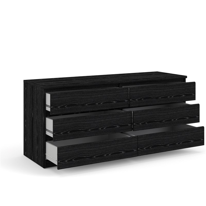 Bowery Hill Contmeporary 6 Drawer Double Dresser in Black Woodgrain
