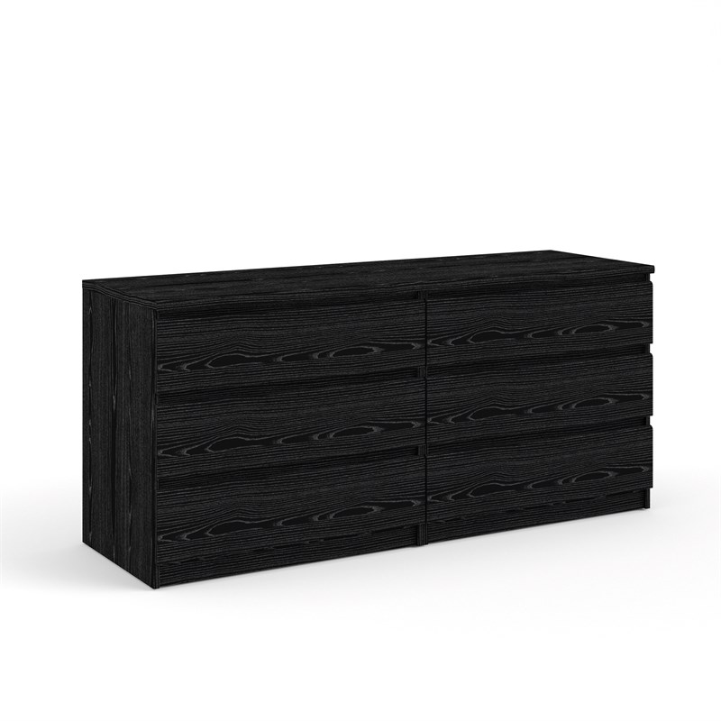 Bowery Hill Contmeporary 6 Drawer Double Dresser in Black Woodgrain