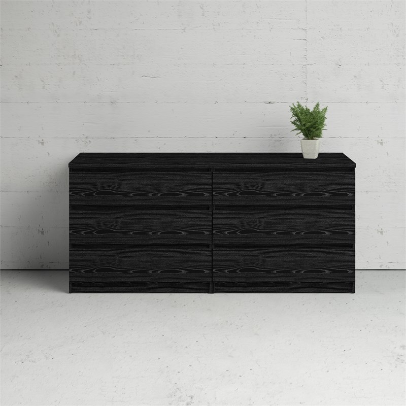 Bowery Hill Contmeporary 6 Drawer Double Dresser in Black Woodgrain